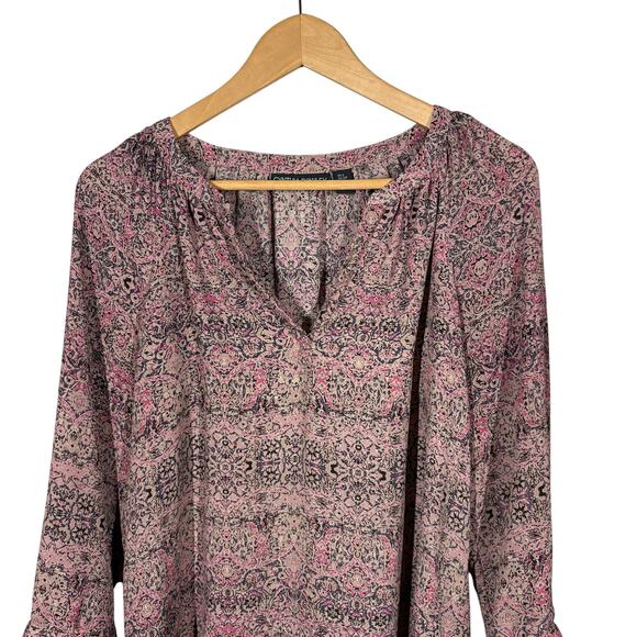 Cynthia Rowley Y2K Paisley Print Tunic Pink Blush Casual 3/4 Sleeve - S - Picture 2 of 6